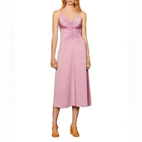 NWT SANDRO PARIS PRALINE MIDI SLIP DAY DRESS IN LILAC LAVENDER - Picture 2 of 7
